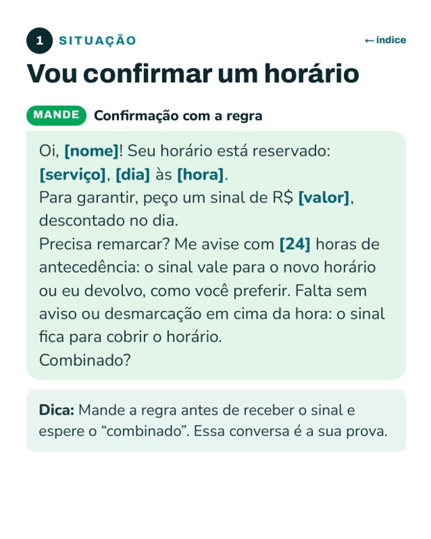 Página do guia Agenda sem Furo com a mensagem de confirmação